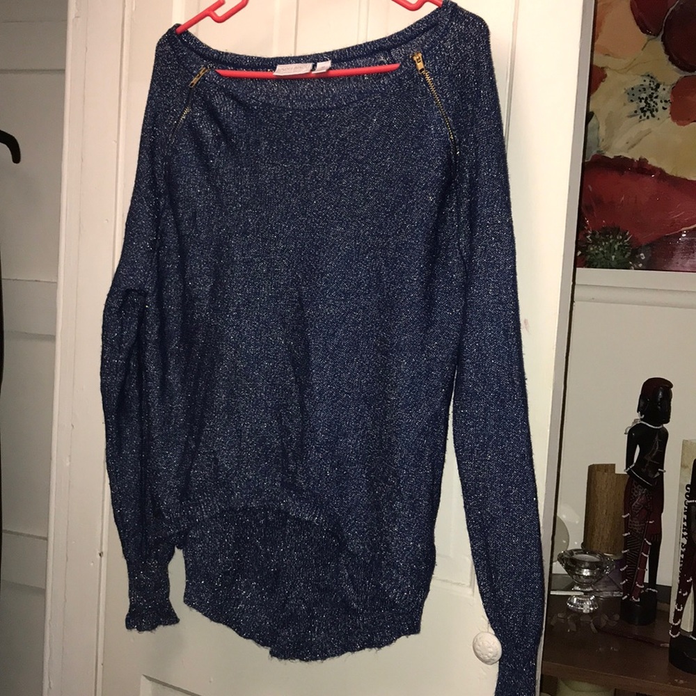Navy scoop neck sweater with gold specs